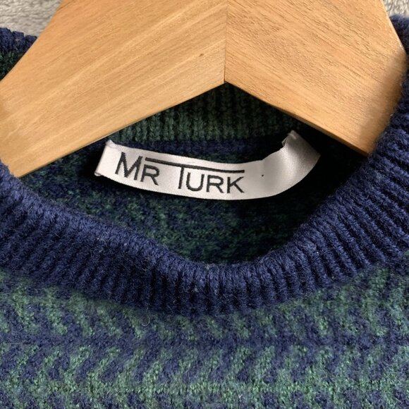 MR TURK Sweater Youth Boys Medium Crew Neck Merino Wool Pullover Striped Preppy - Picture 5 of 8